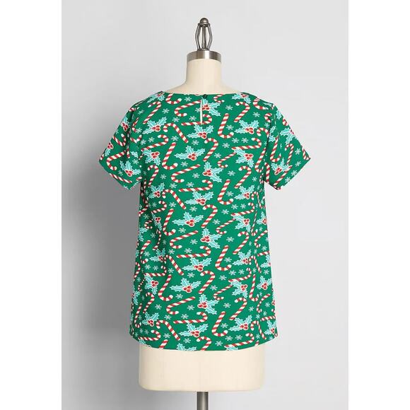 Size 1X • ModCloth Mod Cloth Demeanor Short Sleeve Blouse Holiday Christmas - Picture 3 of 3